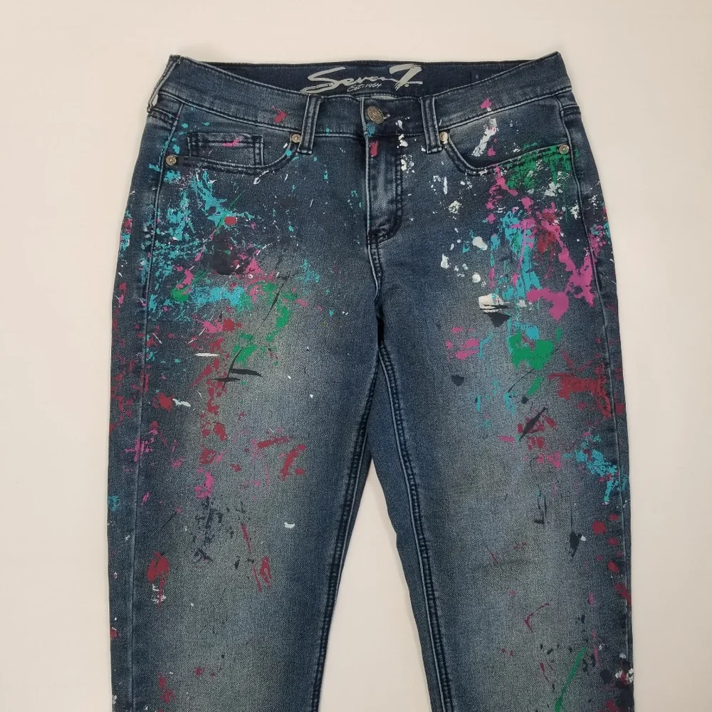 Seven7 Girlfriend Splatter Jeans Size 8 - Picture 2 of 7